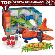 Avião de Brinquedo Grande de Caça c/ Acessórios Cabine Helices Articul