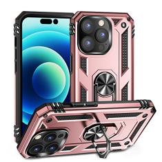 SORAKA Capa para iPhone 14 Pro com anel Capa iPhone 14 Pro Capa traseira de TPU macio com proteção contra impactos e PC rígido com placa de metal para suporte magnético para telefone em carro