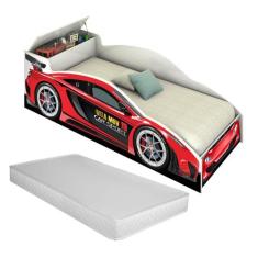 Cama Infantil Carro Esportivo Vermelho com Baú e Colchão  Design Moder