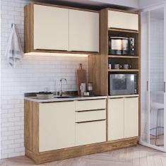 Cozinha Compacta 3 Peças 6 Portas 3 Gavetas com Divisor de Talheres 2 Nichos para Forno Viena Edez Louro Freijó/argila