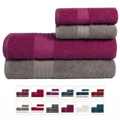 Jogo De Toalhas Grossa Gigante 4 Peças Luxo - Nobre - Fúcsia + Gris