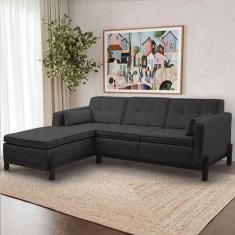 Sofá Tiê 3 Lugares com Chaise Lado Direito 218cm em Linho CabeCasa MadeiraMadeira Grafite