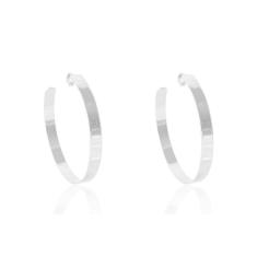 Brinco Argola Grande Grossa Clássica Folheado Em Ródio Branco [F027]