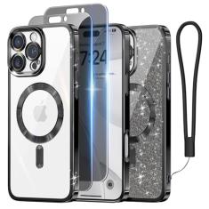 Meifigno Capa projetada para iPhone 16 Pro de 6,3 polegadas, [cartão de glitter e alça de pulso] [compatível com MagSafe] [2x protetores de tela de privacidade], proteção total para lente projetada
