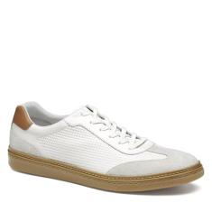 Johnston & Murphy Tênis masculino McGuffey T-Toe – Tênis masculino moderno, casual de couro para homens, Branco/bronze, 39