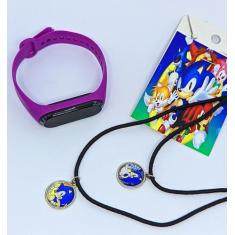 Kit Relógio Infantil Digital Led Menino Esportivo Silicone + Colares A