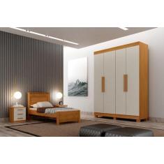 Guarda Roupa Solteiro 4 Portas 2 Gavetas - Canadá-Cinamomo/Off White -