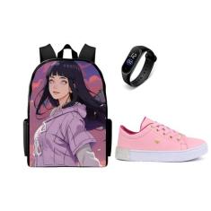 Conjunto Escolar Feminino Bolsa Escolar Mais Tenis Casual E Relogio Di