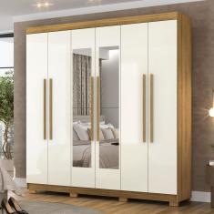 Guarda-Roupa Casal Bahamas 6 Portas 2 Gavetas com Espelho Natural/Champanhe - Pnr Móveis