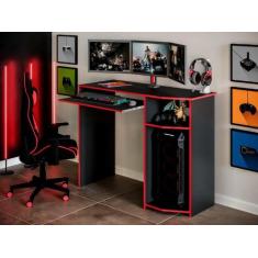 Mesa / Escrivaninha Gamer Com Prateleira Para Teclado Retrátil e Nicho