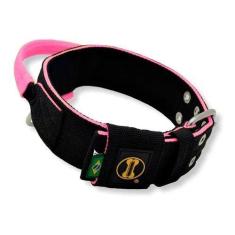 Coleira Poderosso Com Alça Pitbull Preto/Rosa Cachorro - Amorosso, M, 