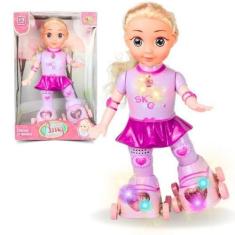 Boneca Patinadora Infantil Com Luzes  E Música Anda Patina Canta Dança