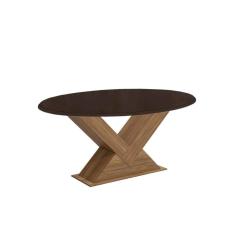 Mesa p/ Cozinha Amora c/ Tampo Madeirado c/ Vidro 105x180cm Nogueira/Preto fosco/Vidro preto - Kappesberg