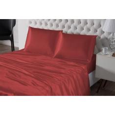 Lençol De Baixo E De Cima Vermelho 4 Peças Cetim Queen Seda - Beatriz 