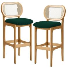Kit 02 Banquetas Altas Para Cozinha Bancada Sala Tela Betta Fixa L02 Bouclê Verde - Lyam