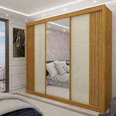 Guarda-roupa Casal 3 Portas com Espelho Santorini Ripado 100% MDF - Ge