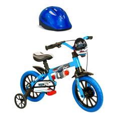 Bicicleta Criança De 3 A 5 Anos Aro 12 Menino Veloz Com Capacete Azul Nathor
