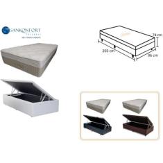 Conjunto Cama Box Baú Solteiro King + Colchão Sankonfort Strong Linha 