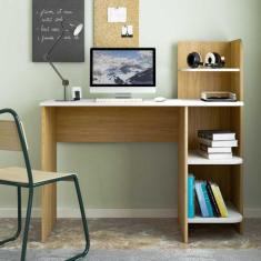 Escrivaninha p/ Notebook Link Carvalho com Branco com 3 Prateleiras - 