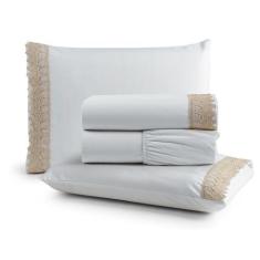Jogo de Lençol King Suavitec com Grippir 4 Peças - Branco - 100% Algod