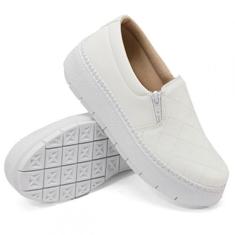 Tênis Feminino Slip On Sola Borracha Calce Fácil Zíper Lateral - Dk Uz