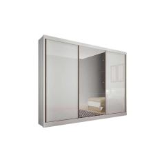 Guarda Roupa Casal Natus Plus 3 Portas de Correr 8 Gavetas MDF com Espelho Branco Móveis Novo Horizonte