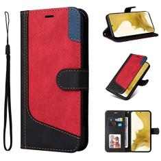 Capa para Samsung Galaxy S21 FE 5G Capa de couro tipo carteira Flip Cover Samsung S21 Ultra Capa de telefone para Galaxy S21 Plus Capa de luxo, preto vermelho, para Samsung S21 Plus