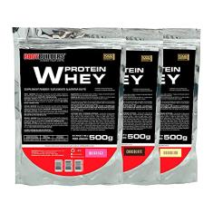 Kit 3x Whey Protein 500g - Bodybuilders Sabor Baunilha, Chocolate e Morango