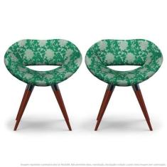 Kit 2 Cadeiras Beijo Floral Verde Poltrona Decorativa Com Base Fixa -