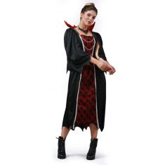 Fantasia Halloween Vampira Feminina Adulto Vestido Longo Luxo