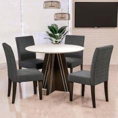 Mesa de Jantar Redonda Dobuê Turim com 4 Cadeiras com Revestimento em Suede