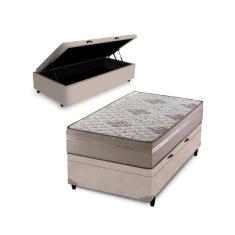 Cama Box Baú Solteiro + Colchão D33 Millenium One Face Bege 88x188x61cm - Suporta até 120Kg Por Pessoa