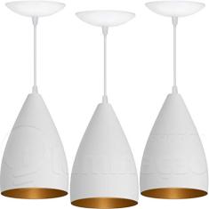 Kit 3 Pendentes Vegas (Branco Textura / Dourado)