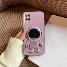 Para Oppo a54 Capa de revestimento de suporte de astronauta para Oppo A54 A52 A16 A15 A36 A58 A53 A74 A57 A17 A72 4g 5g Capa de suporte de silicone, roxo cereja, para OPPO A52