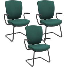 Kit 3 Cadeiras De Escritório Fixa Executiva Office Preto Slim Alta Flexi P03 Poliéster Verde - Lyam