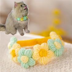 Yeduzyn Coleira de flor de malha para gato ou filhote, colar para filhotes, acessórios de cachorro, coleira de gatinho, coleira de segurança para animais de estimação, fivela de liberação rápida,
