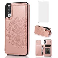 Asuwish Compatível com Samsung Galaxy A50 e protetor de tela de vidro temperado, compartimento para cartão celular, suporte de suporte, capa flip para celular Glaxay A 50 Gaxaly A50S A30S S50 50A A505