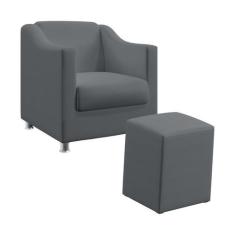 Kit Poltrona Decorativa Estofada Alya E Puff Izar Sued Cinza Aradecor