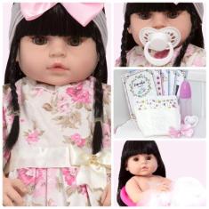 Boneca Reborn Barata Morena Olho Castanho Com Kit Acessórios - Cegonha