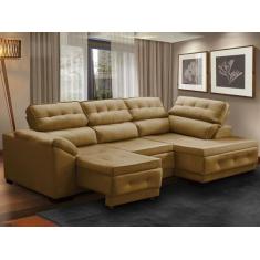 Sofá Canto Chaise Luiza 5 Lug Retrátil Reclinável 250Cm Mola Bonnel Pi