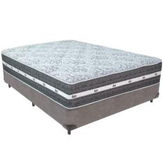 Cama Box Cinza E Colchão Black Graphite Molas Ensacadas Casal Anjos