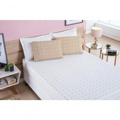 Jogo De Cama Lençol 200 Fios Petit Poá Casal Padrão 03 Peças Caqui