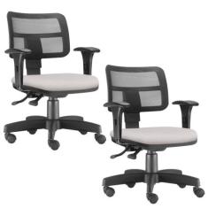Kit 02 Cadeiras Giratória Zip Executiva Ergonômica Escritório Linho Be