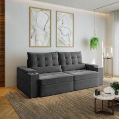 Sofá Retrátil Reclinável 4 Lugares 240cm Porta Copos e USB Embaúba Ext
