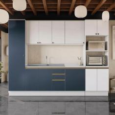 Cozinha Modulada Celeste Kappesberg 100% MDF Branco/Azul 7 Peças