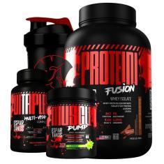 Kit Whey Fusion + Pré Treino + Multivitamínico + Shaker-Unissex