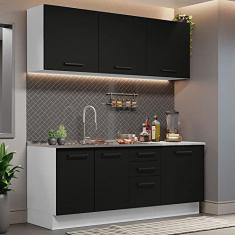 Cozinha Completa Madesa Agata 180001 com Armário e Balcão (sem Tampo e Pia) - Branco/preto