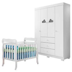 Berço Americano Lila e Guarda Roupa Ane Branco Brilho - Phoenix Baby