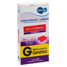 Paracetamol 500mg + Cafeína 65mg 20 comprimidos Cimed Genérico EMS 20 Comprimidos