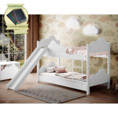 Bicama de Criança Luxo Infantil com Escorregador Juvenil Marina - Branca Incluso Lousa Mágica